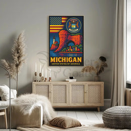 Vintage Michigan Travel Iconic Landmarks Celebration Travel Poster PosterGoat