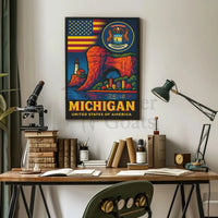Vintage Michigan Travel Iconic Landmarks Celebration Travel Poster PosterGoat