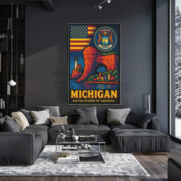 Vintage Michigan Travel Iconic Landmarks Celebration Travel Poster PosterGoat