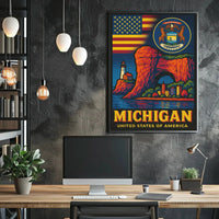 Vintage Michigan Travel Iconic Landmarks Celebration Travel Poster PosterGoat