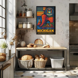 Vintage Michigan Travel Iconic Landmarks Celebration Travel Poster PosterGoat