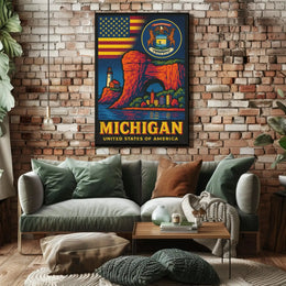 Vintage Michigan Travel Iconic Landmarks Celebration Travel Poster PosterGoat