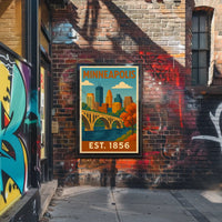 Vintage Minneapolis Cityscape Bridge Travel Poster PosterGoat