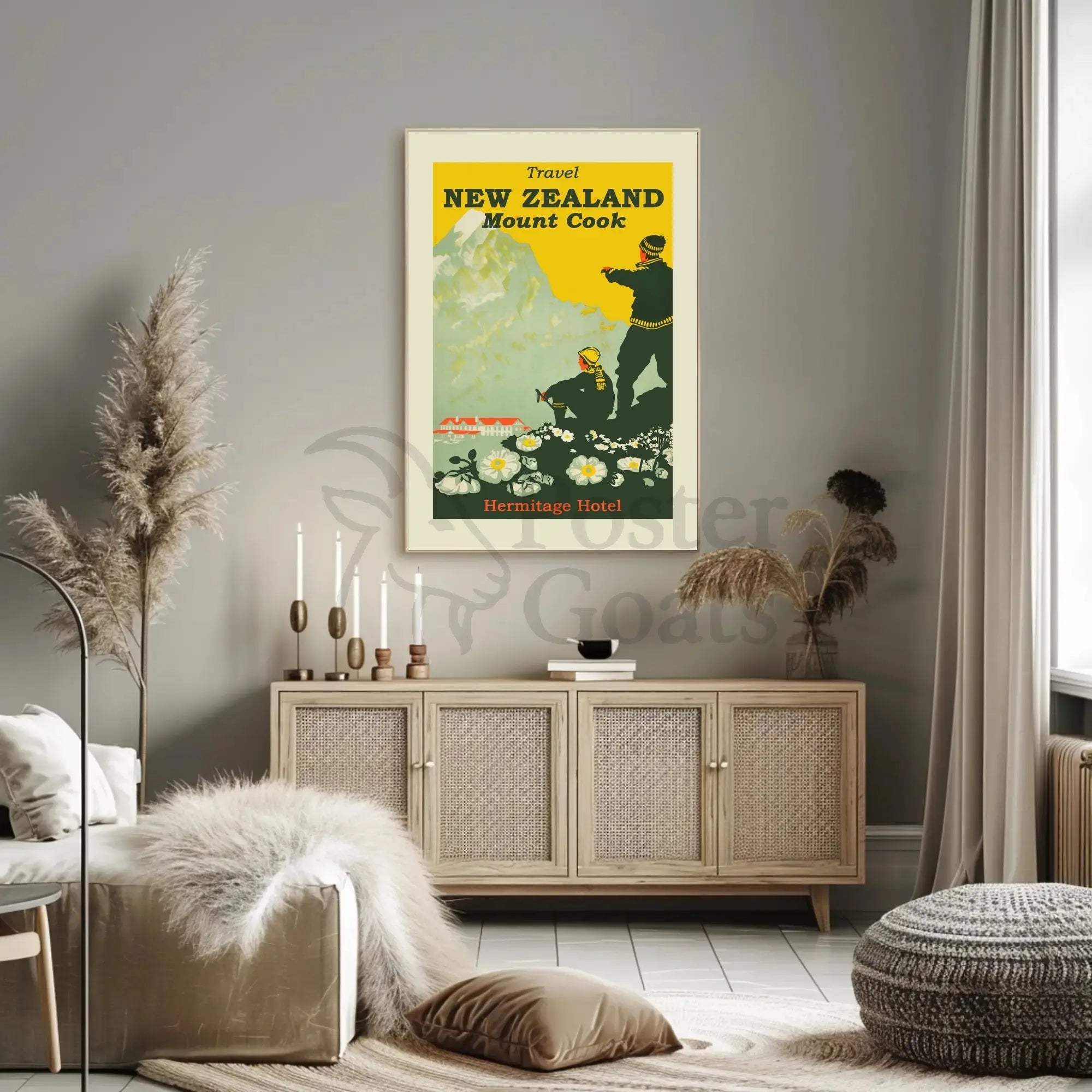 Vintage Mount Cook New Zealand Adventure Travel Poster PosterGoat