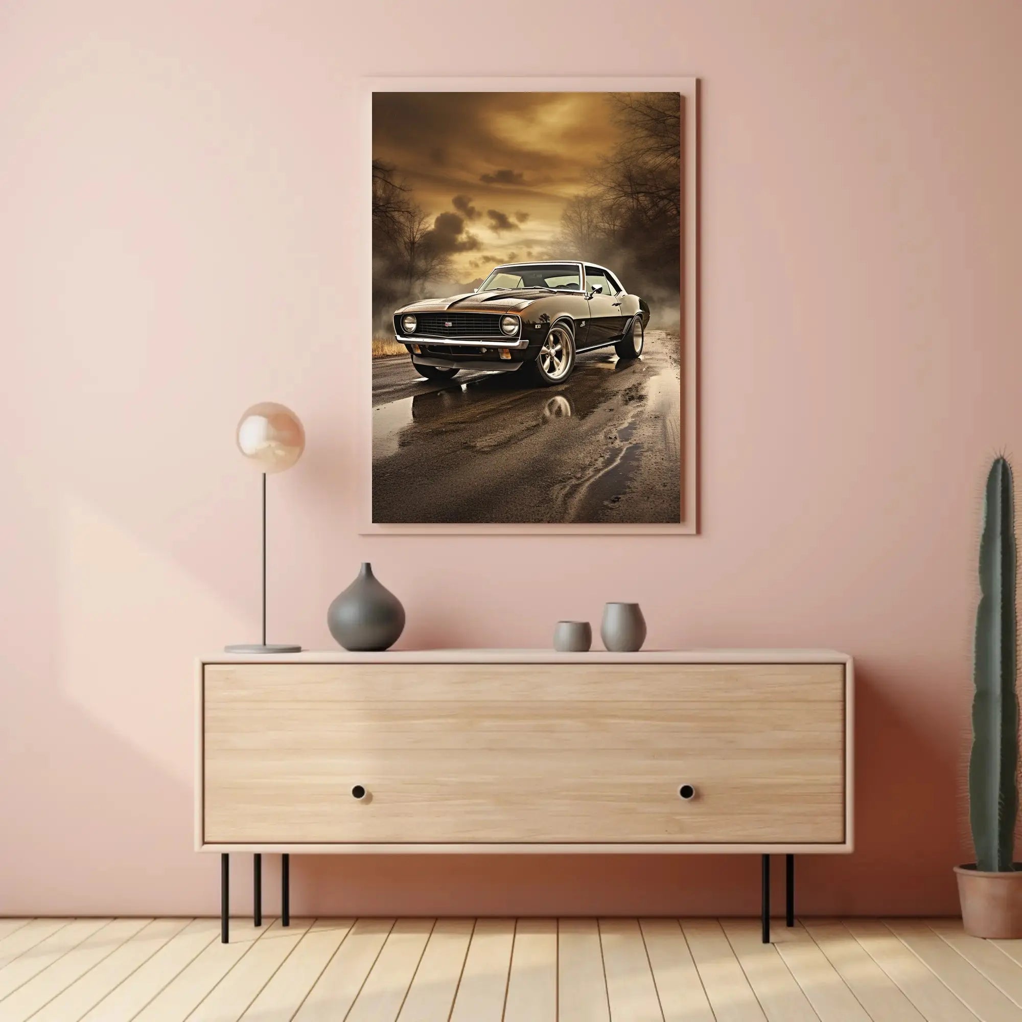 Vintage Muscle Car on Open Road Artistic Poster PosterGoat