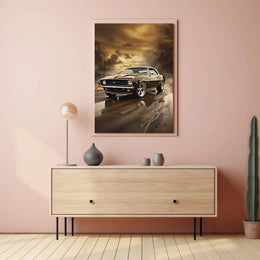 Vintage Muscle Car on Open Road Artistic Poster PosterGoat