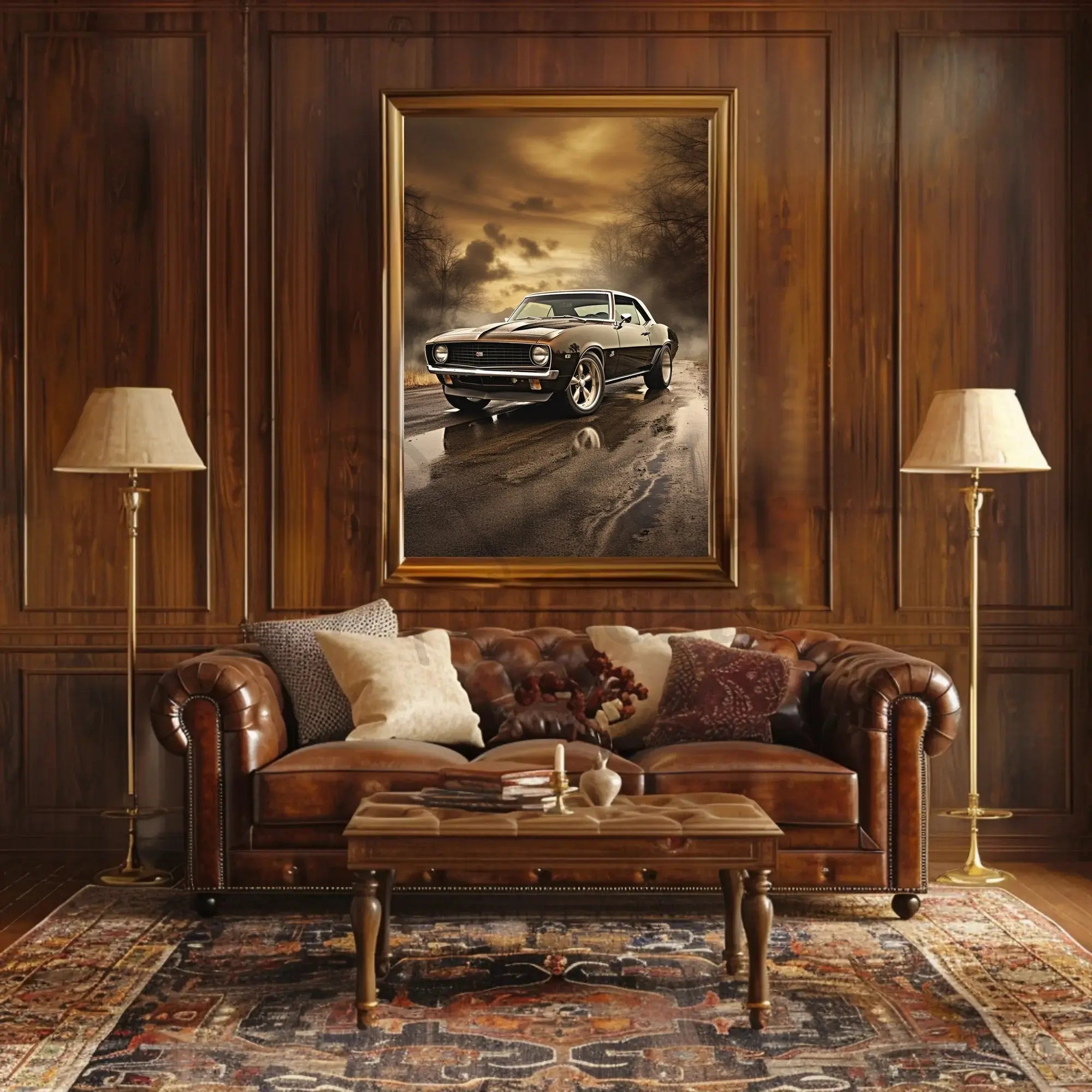 Vintage Muscle Car on Open Road Artistic Poster PosterGoat