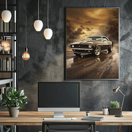 Vintage Muscle Car on Open Road Artistic Poster PosterGoat
