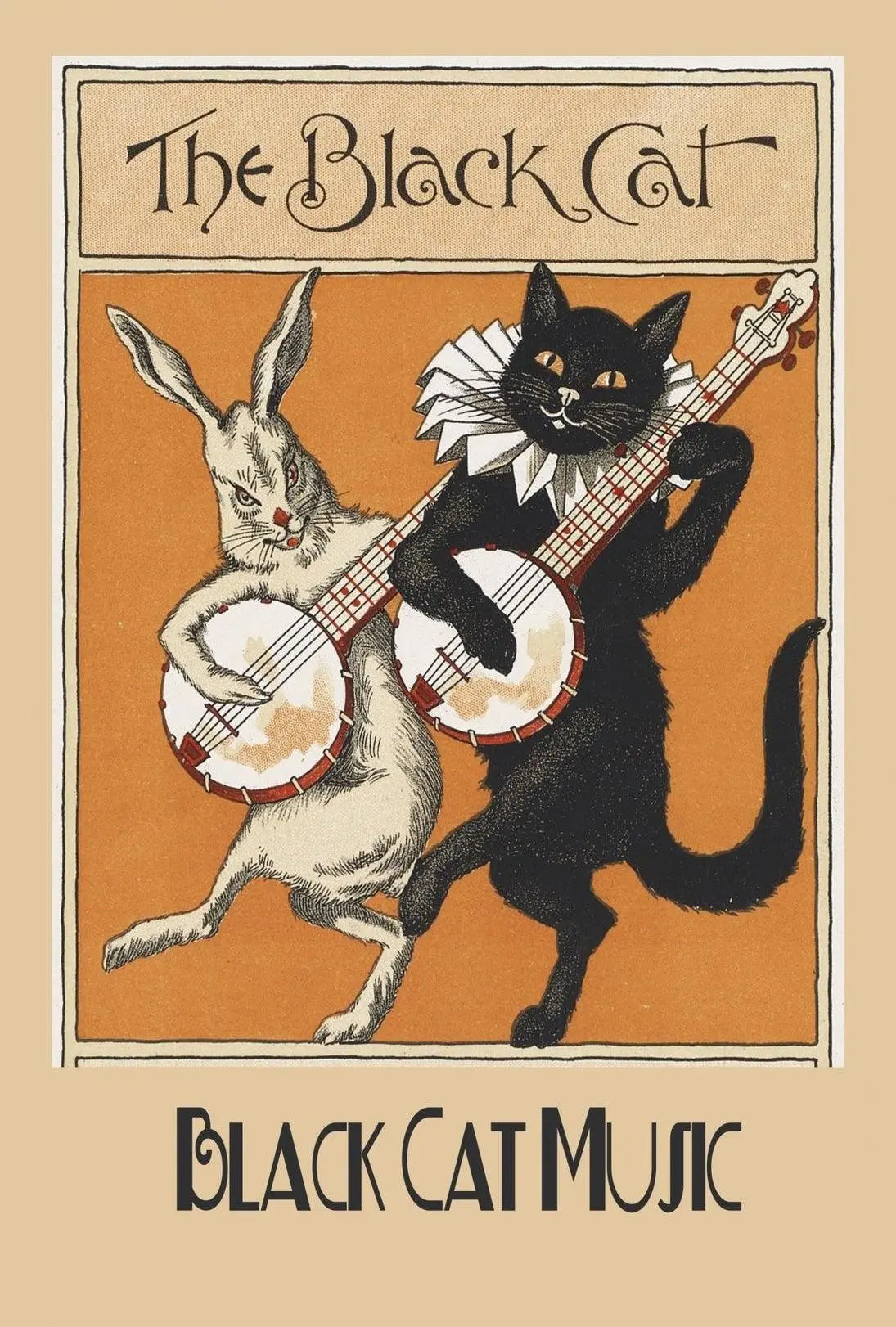 Vintage Musical Cats and Rabbits Animal Poster PosterGoat