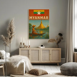Vintage Myanmar Scene with Shwedagon Pagoda Travel Poster PosterGoat
