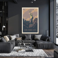 Vintage NYC Skyline with Statue of Liberty Travel Poster PosterGoat