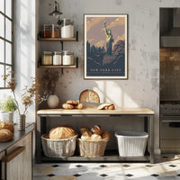 Vintage NYC Skyline with Statue of Liberty Travel Poster PosterGoat