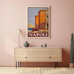 Vintage Naples Travel Poster with Castle and Volcano PosterGoat