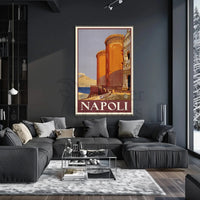 Vintage Naples Travel Poster with Castle and Volcano PosterGoat