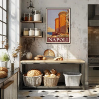 Vintage Naples Travel Poster with Castle and Volcano PosterGoat