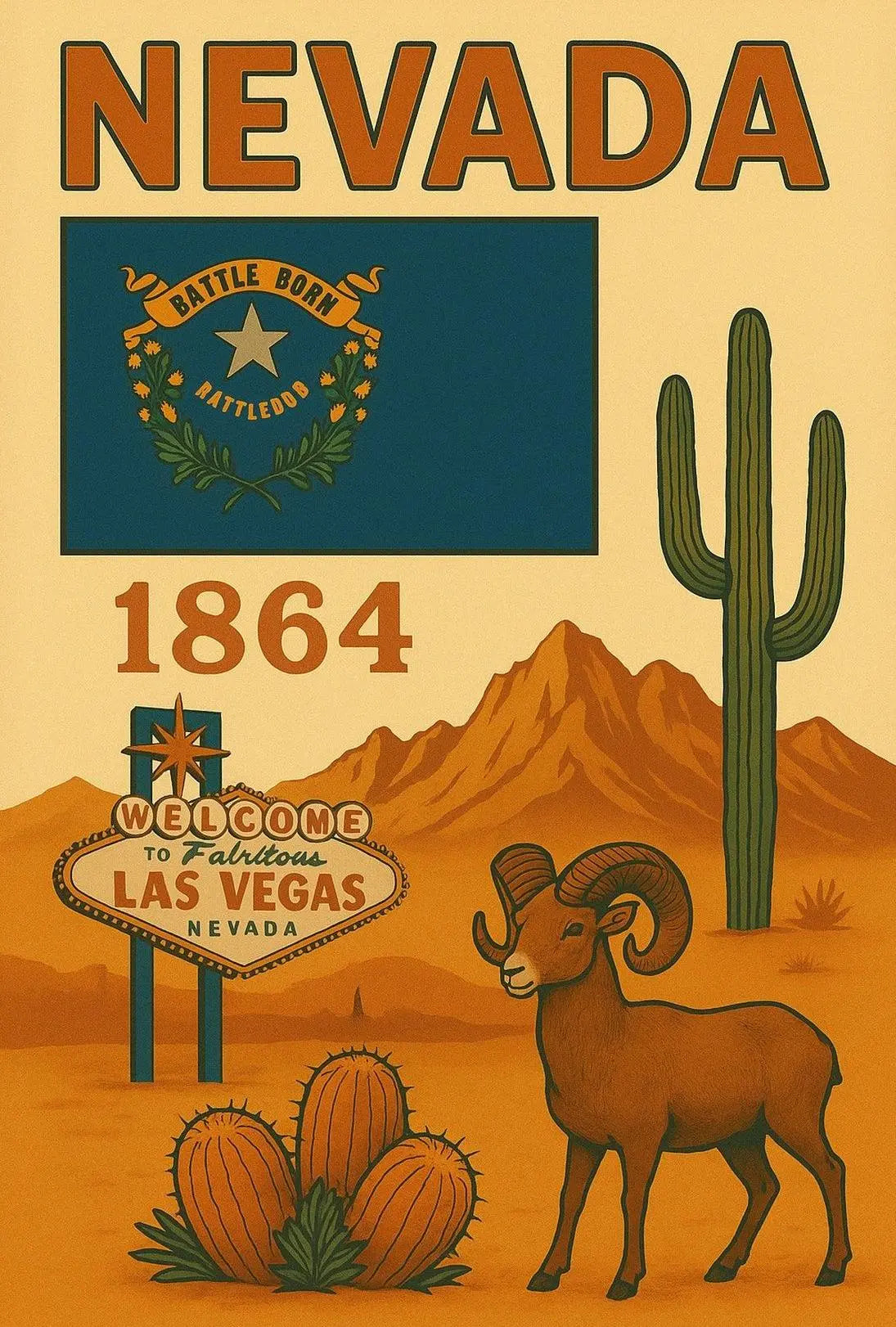 Vintage Nevada Travel Art: Retro Desert Landscape Poster PosterGoat