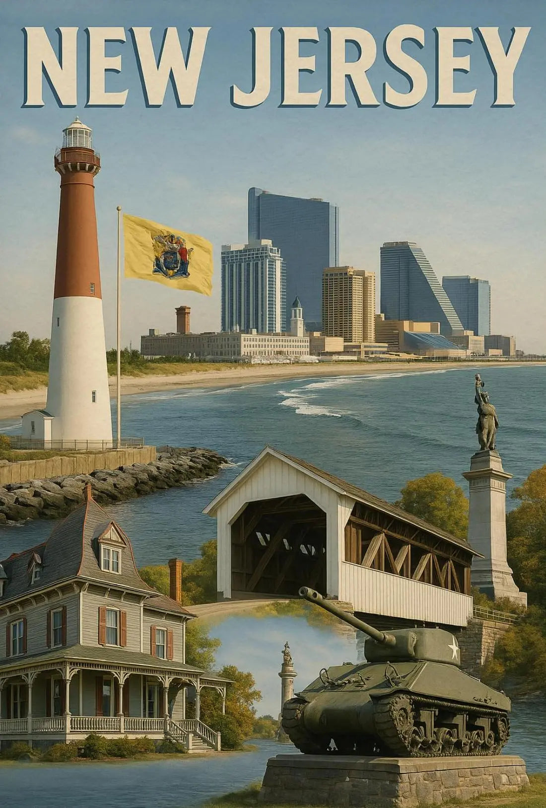 Vintage New Jersey Landmarks Travel Poster PosterGoat