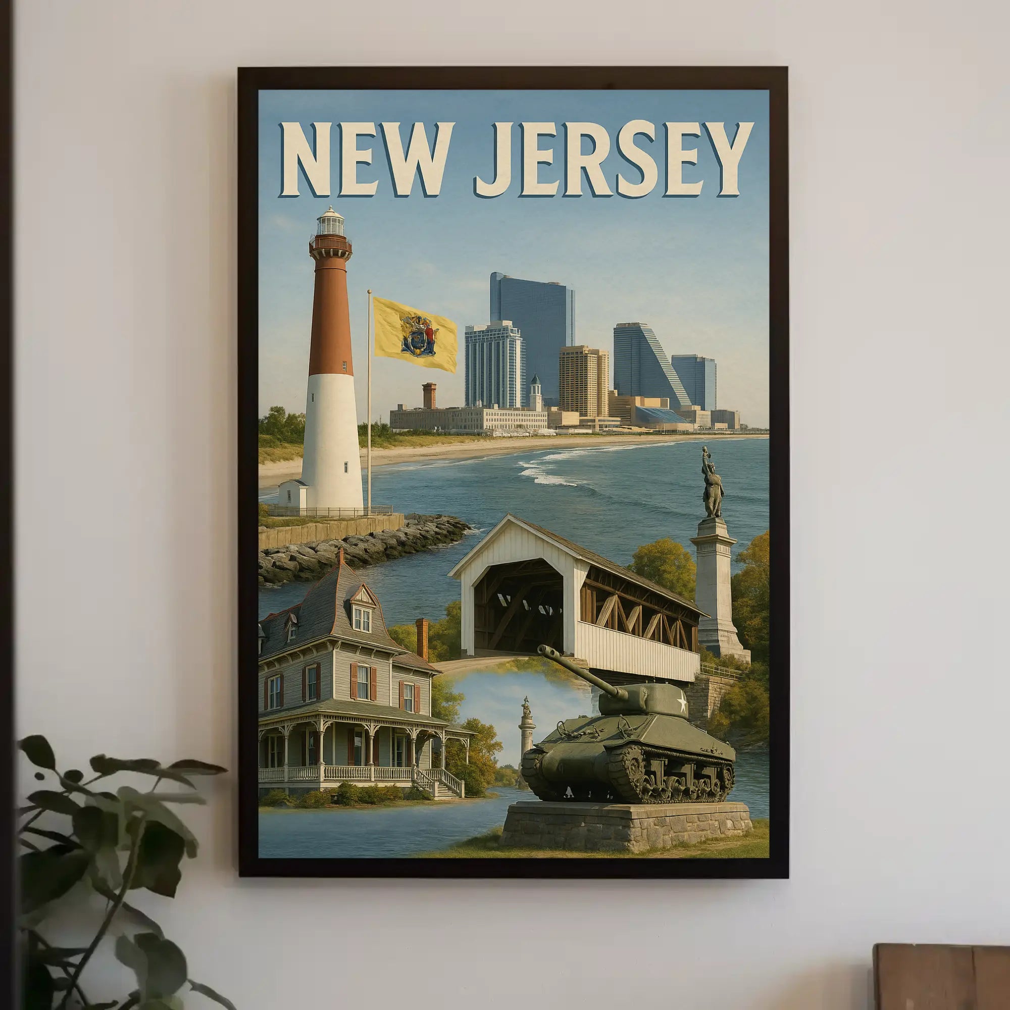 Vintage New Jersey Landmarks Travel Poster PosterGoat