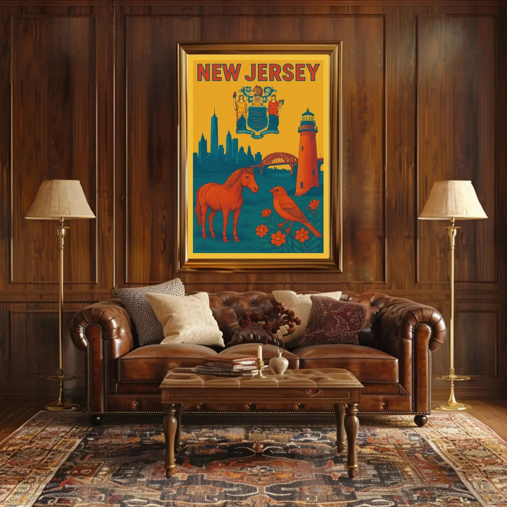 Vintage New Jersey State Symbols Cultural Heritage Poster PosterGoat