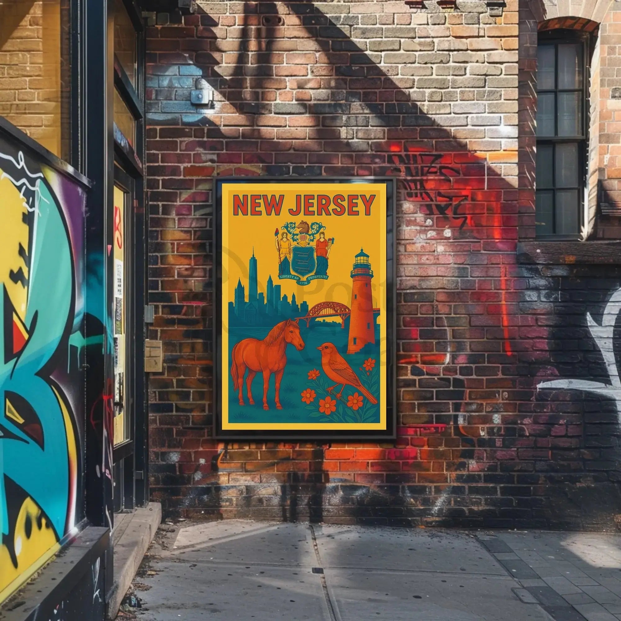 Vintage New Jersey State Symbols Cultural Heritage Poster PosterGoat