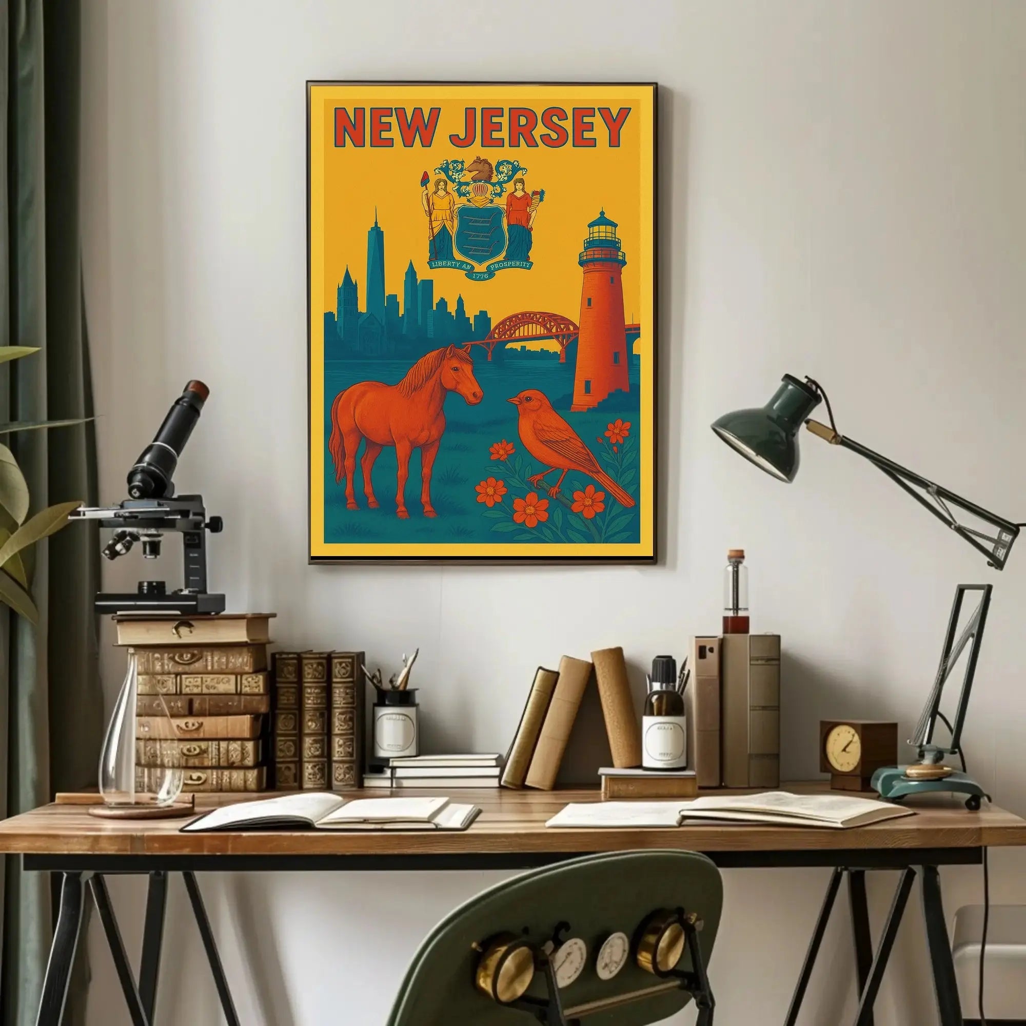 Vintage New Jersey State Symbols Cultural Heritage Poster PosterGoat