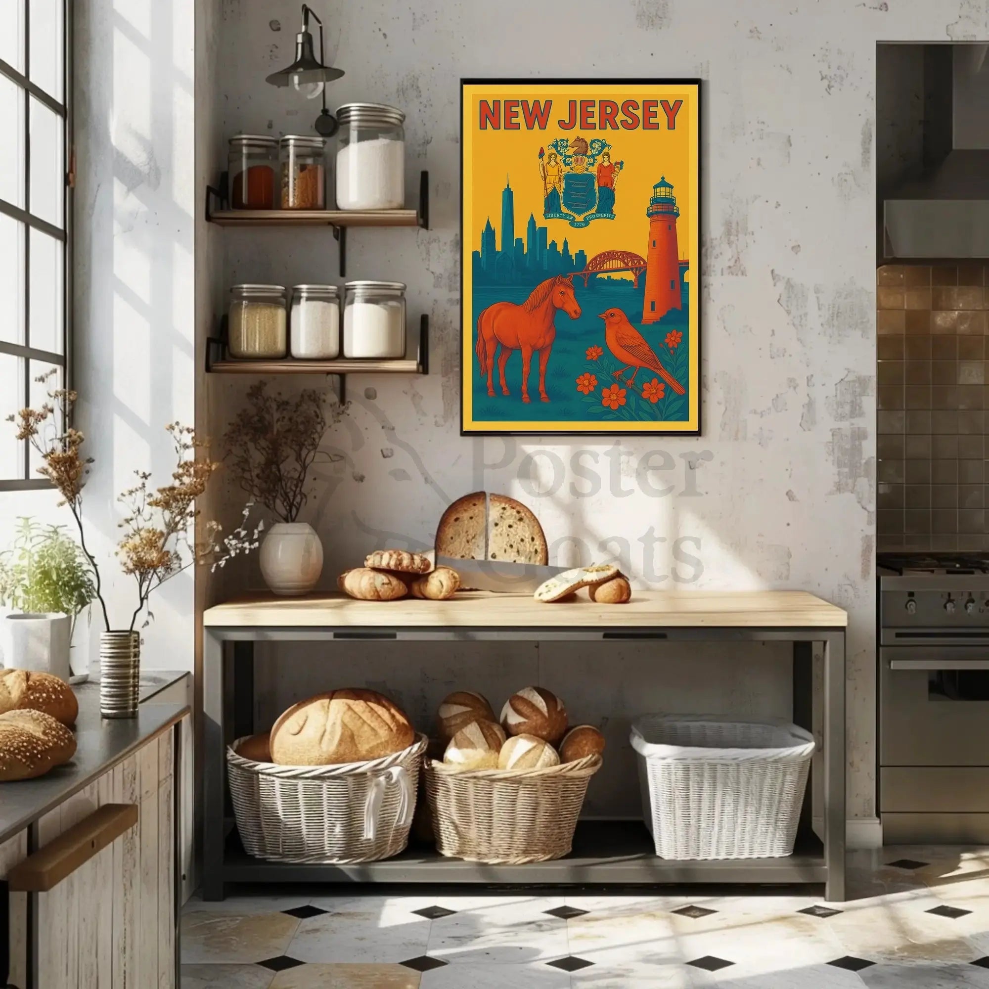 Vintage New Jersey State Symbols Cultural Heritage Poster PosterGoat