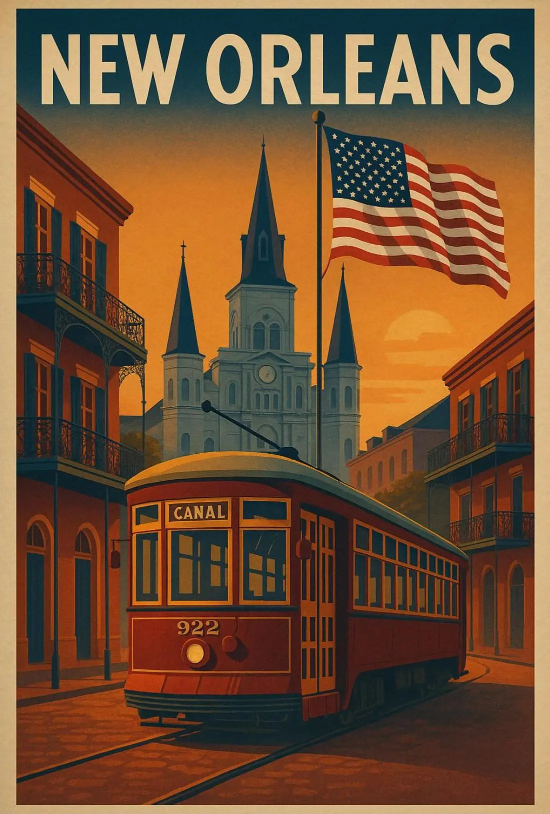 Vintage New Orleans Streetcar Travel Poster PosterGoat