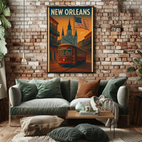 Vintage New Orleans Streetcar Travel Poster PosterGoat