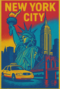 Vintage New York City Icons Travel Poster PosterGoat