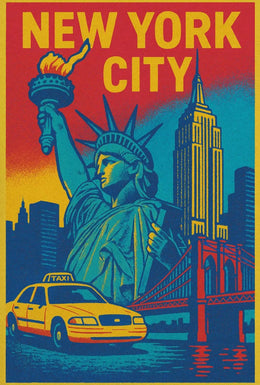 Vintage New York City Icons Travel Poster PosterGoat