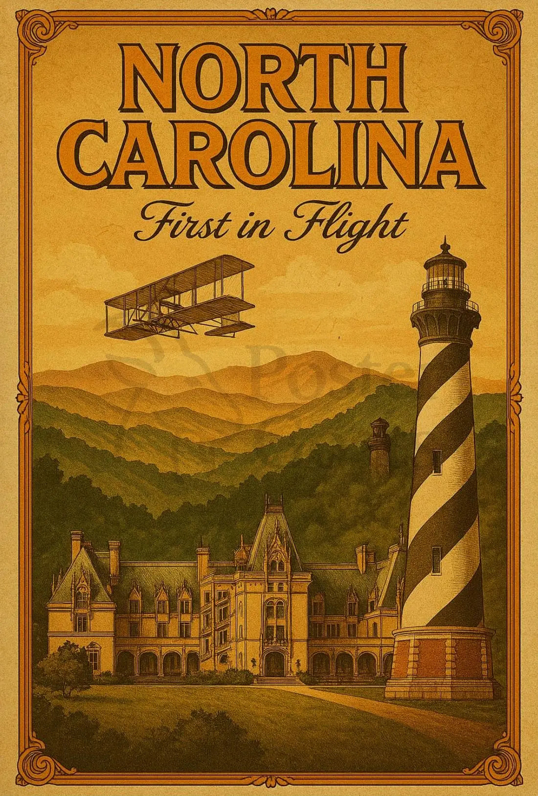 Vintage North Carolina Aviation Charm Travel Poster PosterGoat