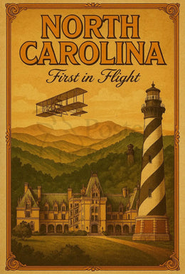 Vintage North Carolina Aviation Charm Travel Poster PosterGoat