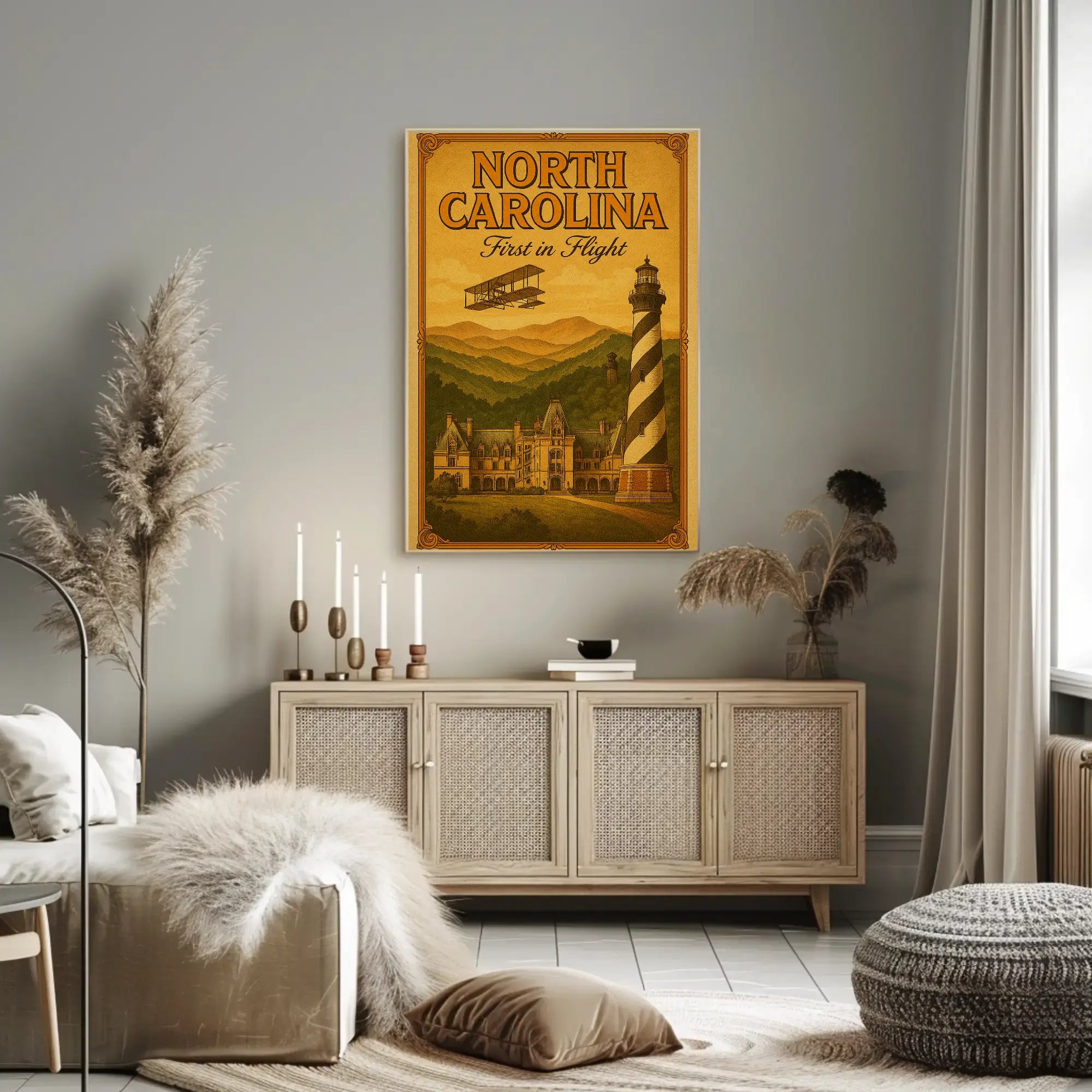Vintage North Carolina Aviation Charm Travel Poster PosterGoat