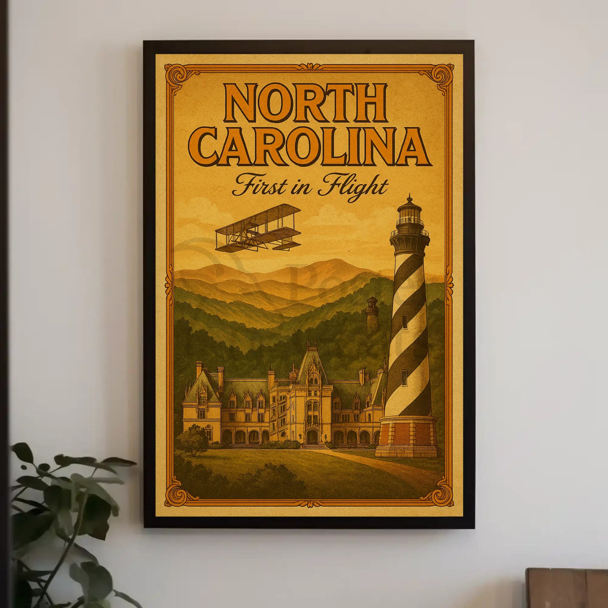 Vintage North Carolina Aviation Charm Travel Poster PosterGoat