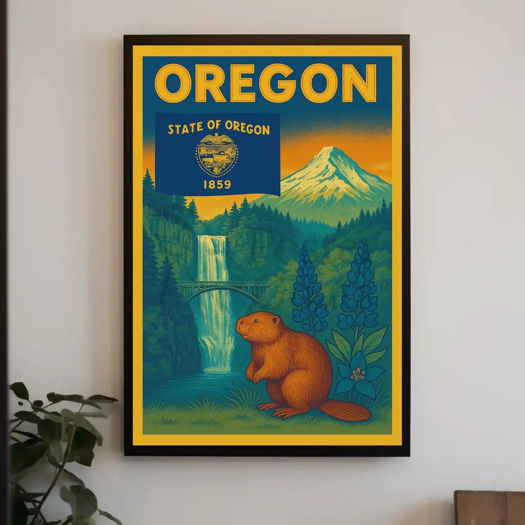 Vintage Oregon Travel Poster Featuring Iconic Natural Landmarks PosterGoat