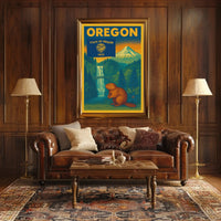 Vintage Oregon Travel Poster Featuring Iconic Natural Landmarks PosterGoat