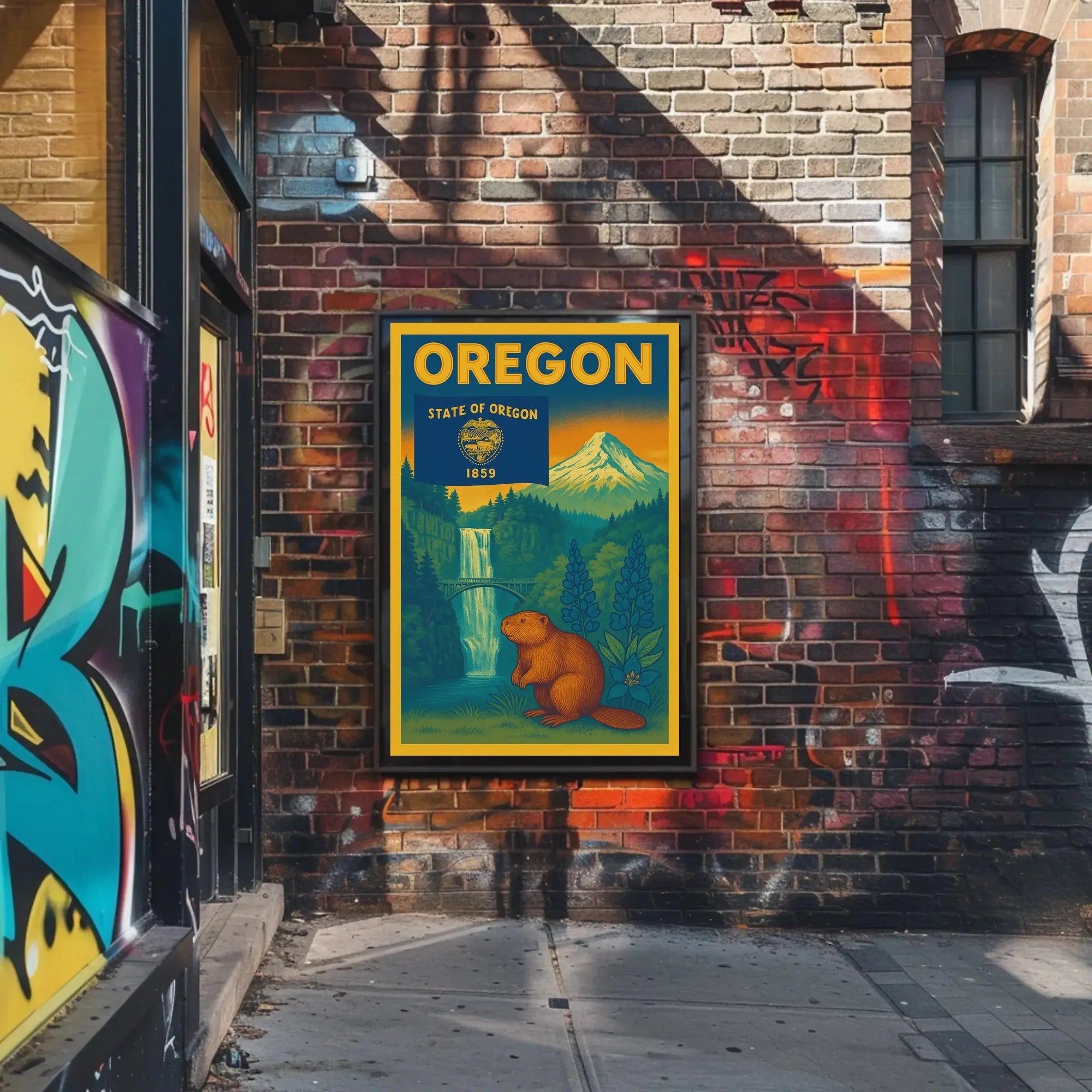 Vintage Oregon Travel Poster Featuring Iconic Natural Landmarks PosterGoat