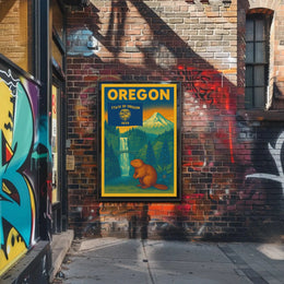 Vintage Oregon Travel Poster Featuring Iconic Natural Landmarks PosterGoat