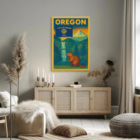 Vintage Oregon Travel Poster Featuring Iconic Natural Landmarks PosterGoat