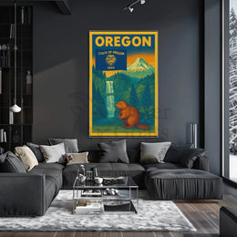 Vintage Oregon Travel Poster Featuring Iconic Natural Landmarks PosterGoat