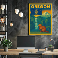 Vintage Oregon Travel Poster Featuring Iconic Natural Landmarks PosterGoat