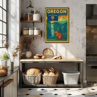 Vintage Oregon Travel Poster Featuring Iconic Natural Landmarks PosterGoat
