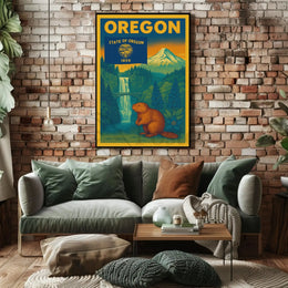 Vintage Oregon Travel Poster Featuring Iconic Natural Landmarks PosterGoat