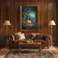 Vintage Outdoor Adventure with Camper Van Travel Poster PosterGoat