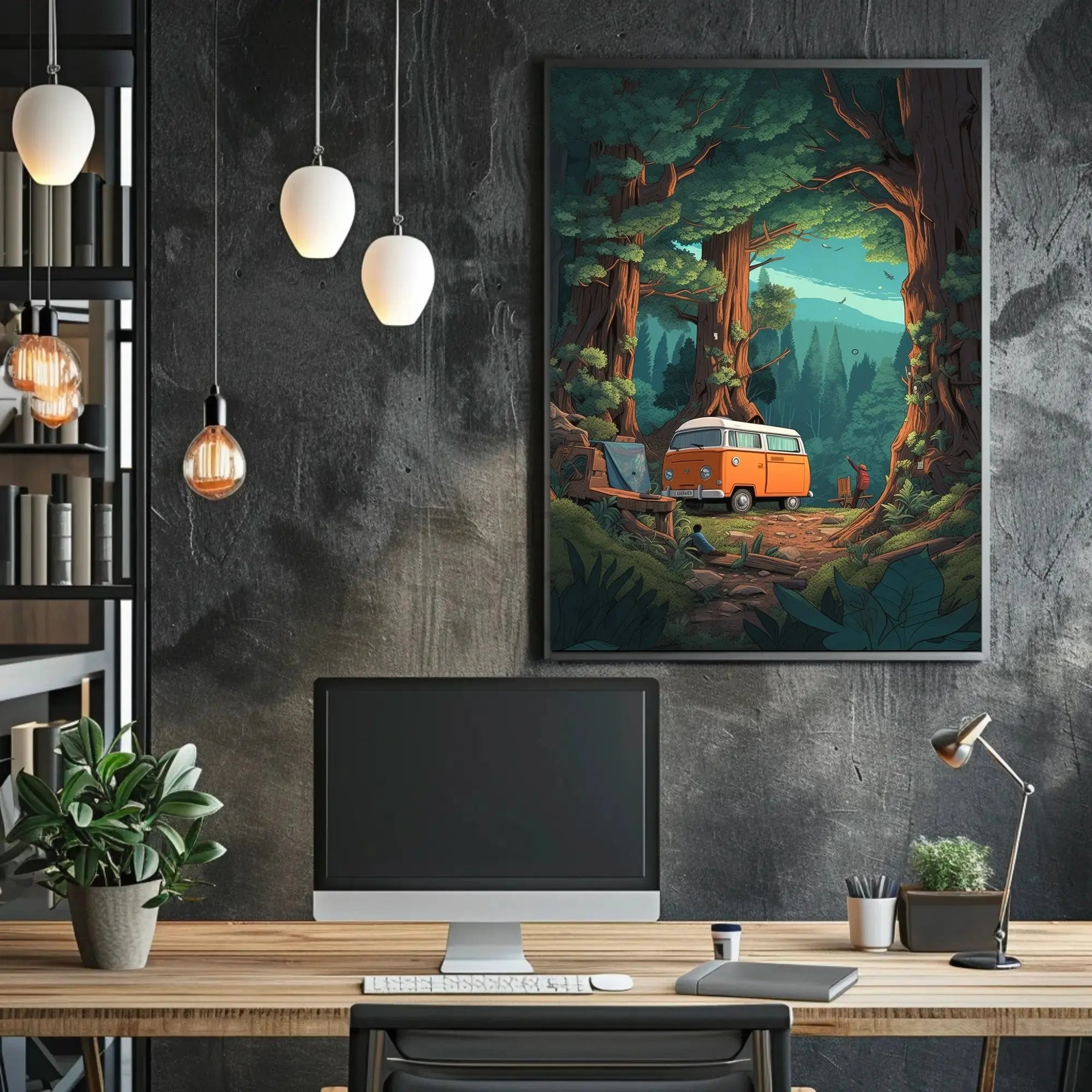 Vintage Outdoor Adventure with Camper Van Travel Poster PosterGoat