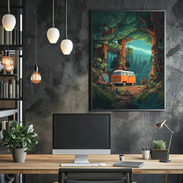 Vintage Outdoor Adventure with Camper Van Travel Poster PosterGoat