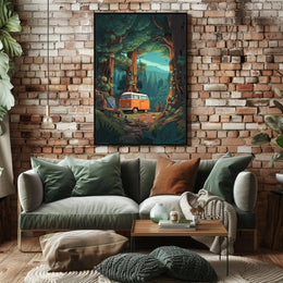 Vintage Outdoor Adventure with Camper Van Travel Poster PosterGoat