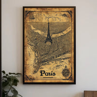 Vintage Paris Map with Eiffel Tower Travel Poster PosterGoat