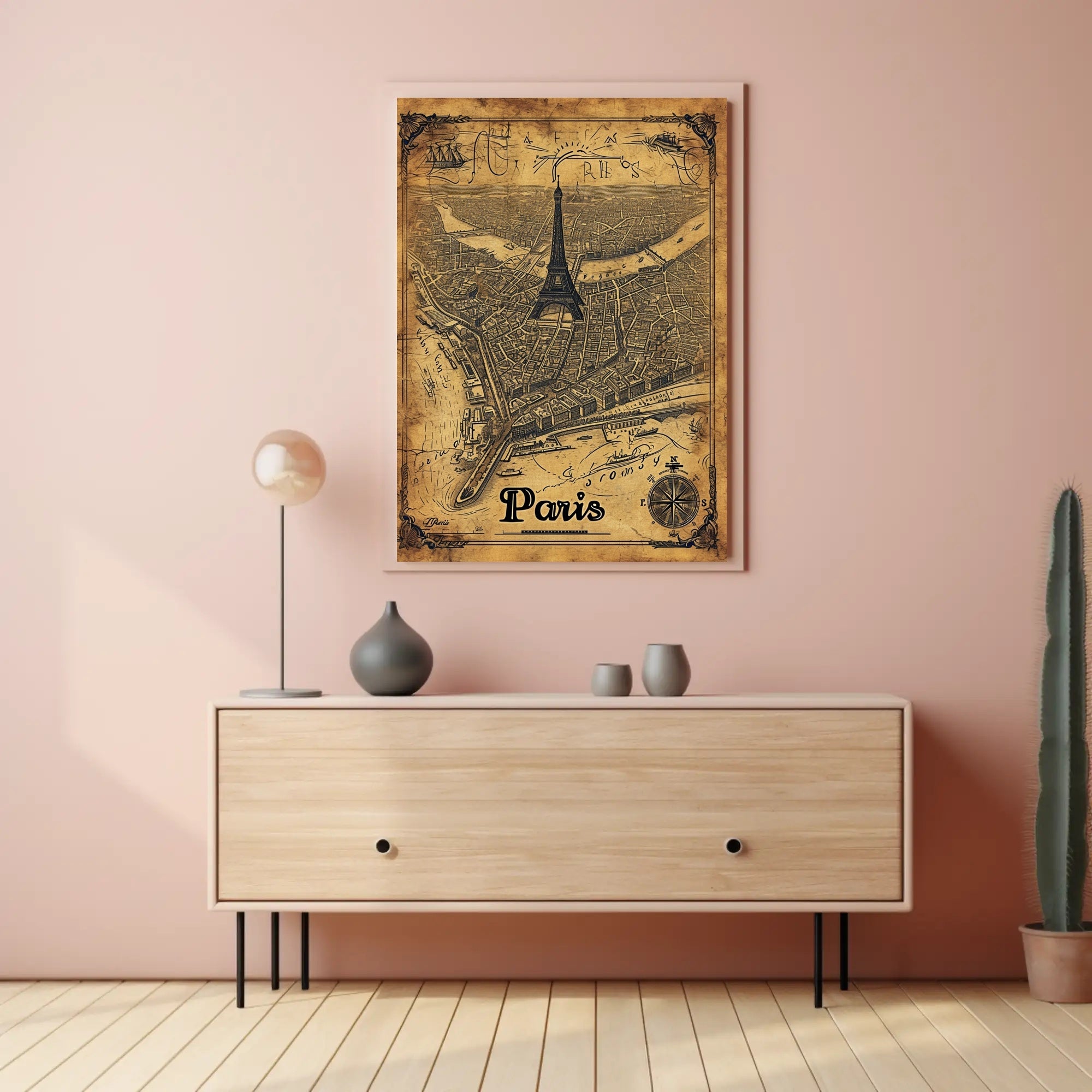 Vintage Paris Map with Eiffel Tower Travel Poster PosterGoat