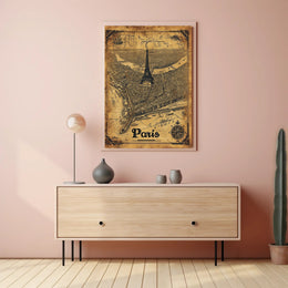 Vintage Paris Map with Eiffel Tower Travel Poster PosterGoat